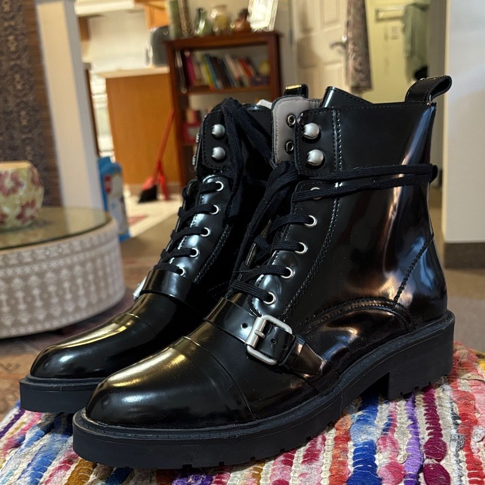 All Saints Shiny Black Combat Boots